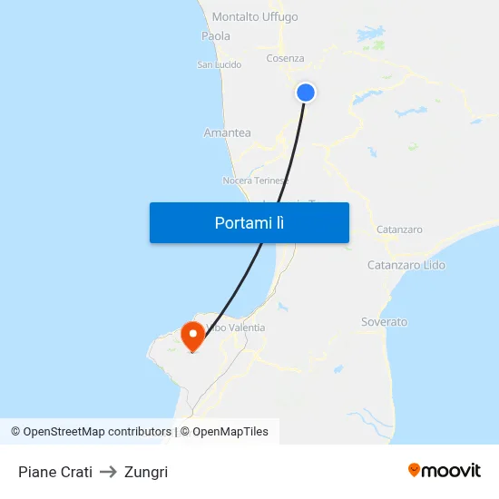 Piane Crati to Zungri map