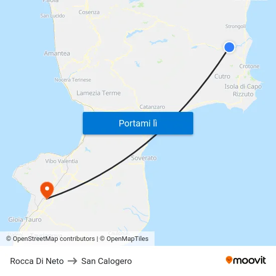 Rocca Di Neto to San Calogero map