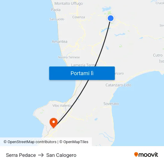 Serra Pedace to San Calogero map
