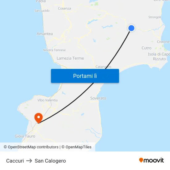 Caccuri to San Calogero map