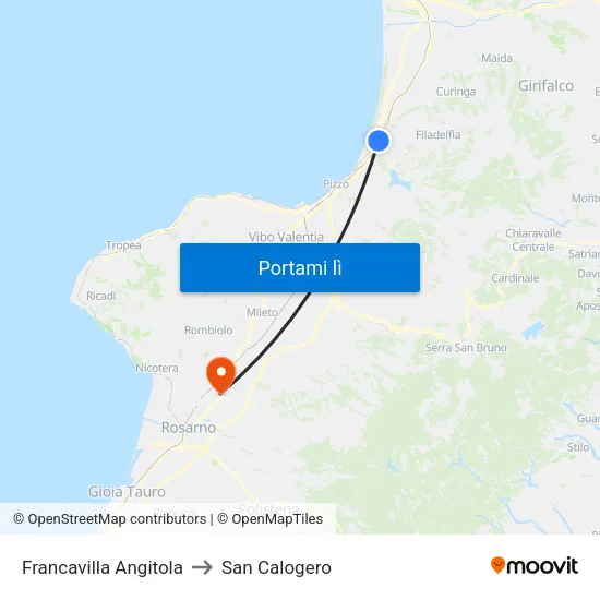 Francavilla Angitola to San Calogero map