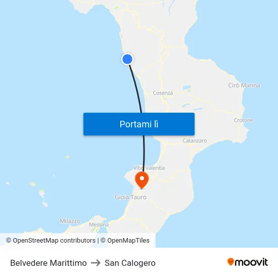 Belvedere Marittimo to San Calogero map