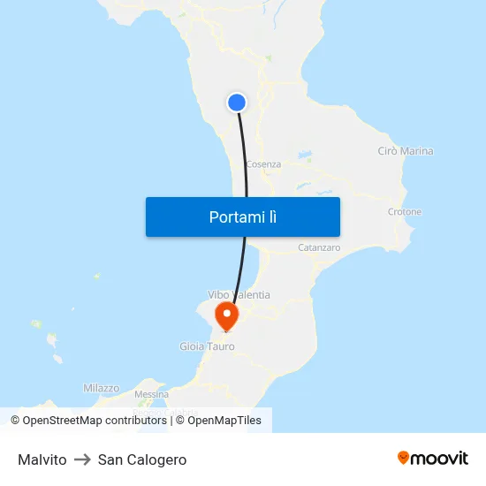 Malvito to San Calogero map