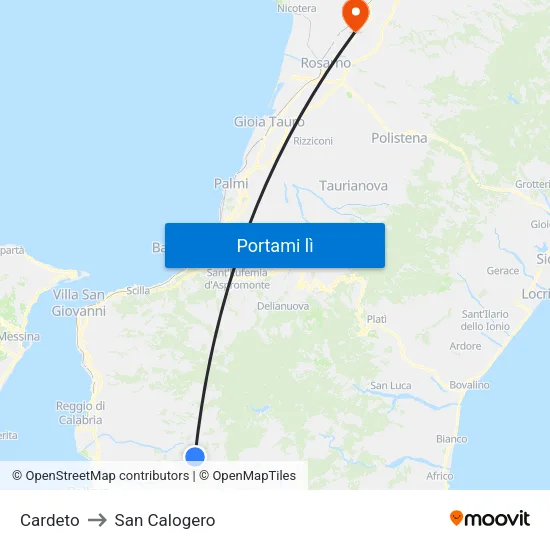 Cardeto to San Calogero map