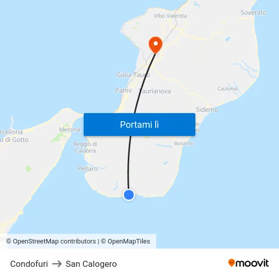 Condofuri to San Calogero map