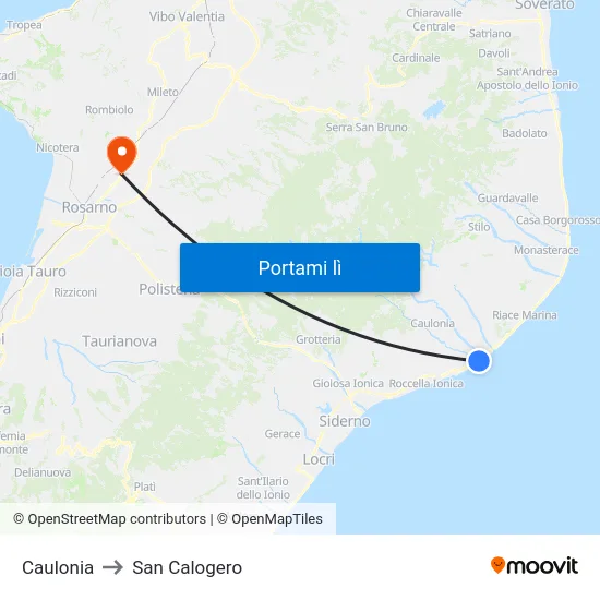 Caulonia to San Calogero map