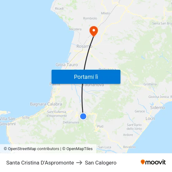 Santa Cristina D'Aspromonte to San Calogero map