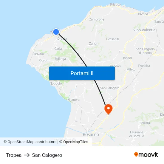 Tropea to San Calogero map