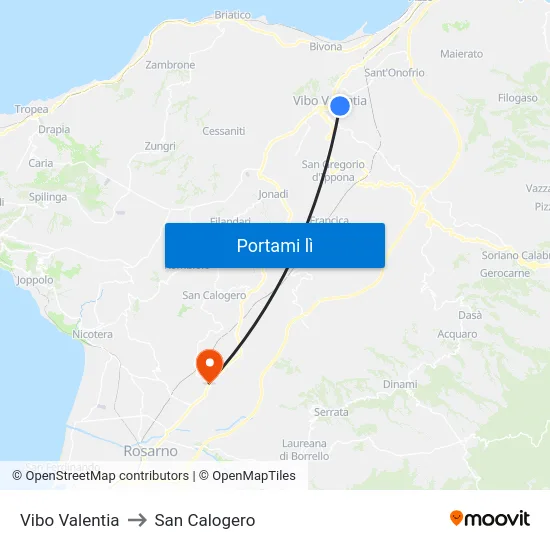 Vibo Valentia to San Calogero map
