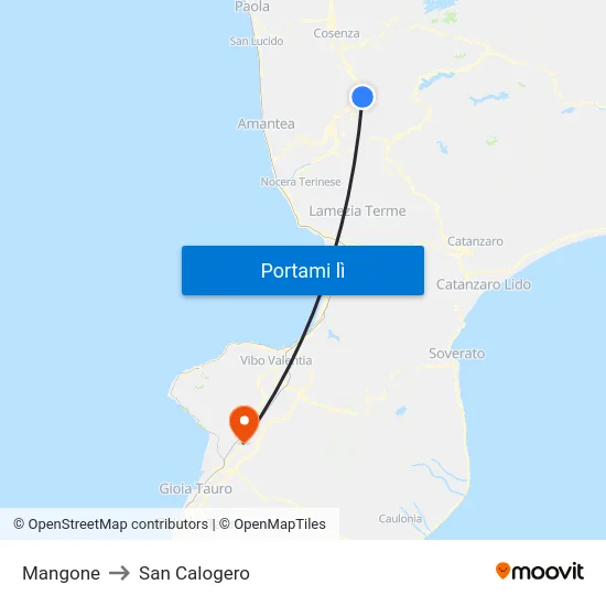 Mangone to San Calogero map