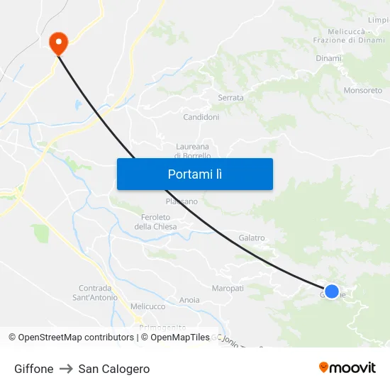 Giffone to San Calogero map