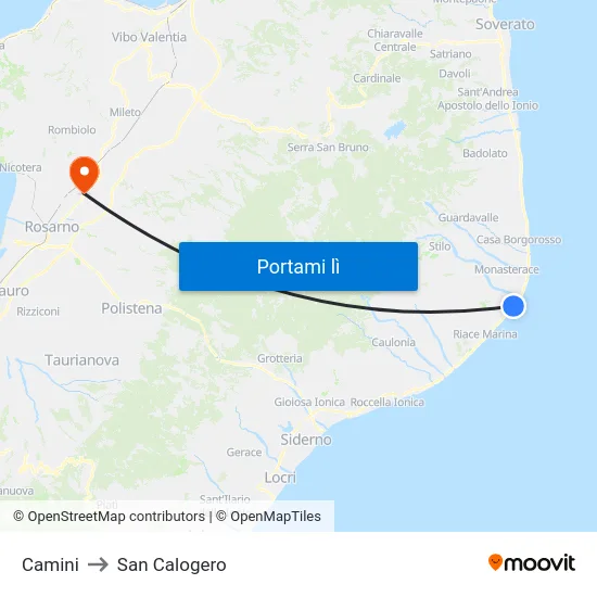 Camini to San Calogero map