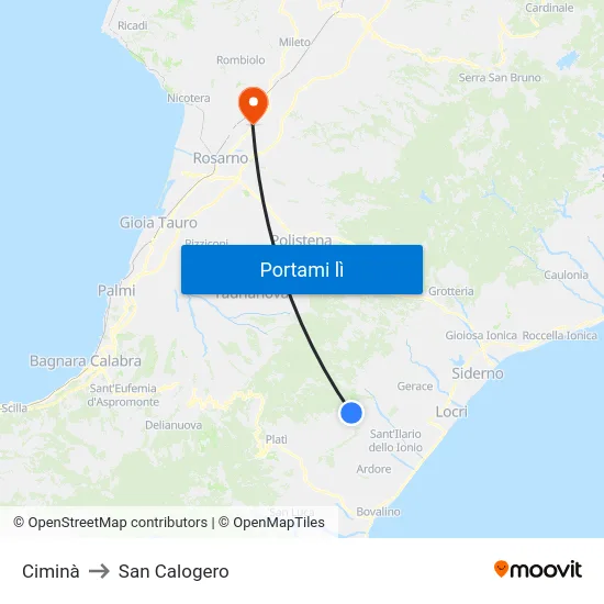 Ciminà to San Calogero map