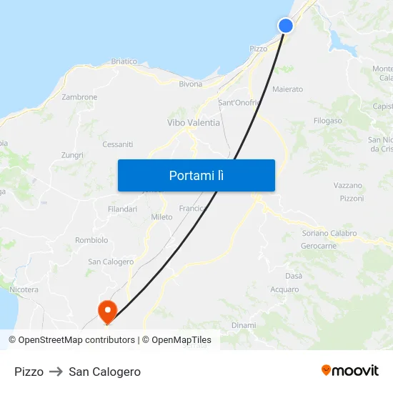 Pizzo to San Calogero map