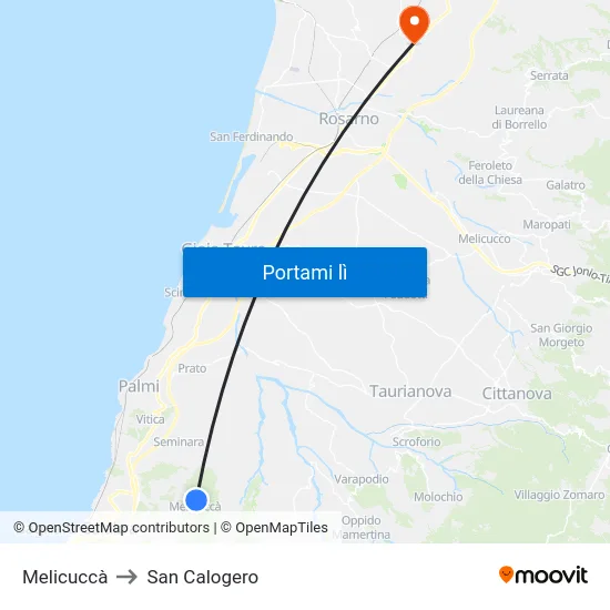 Melicuccà to San Calogero map