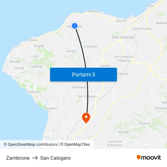 Zambrone to San Calogero map