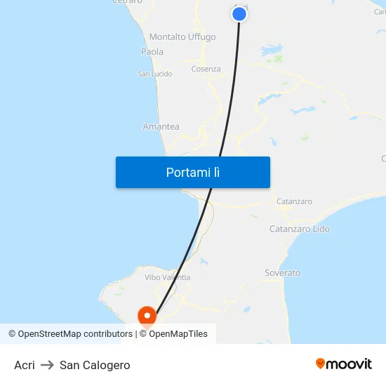 Acri to San Calogero map