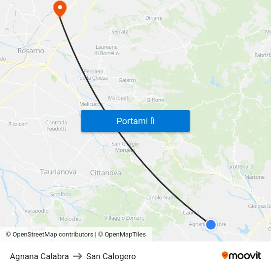 Agnana Calabra to San Calogero map