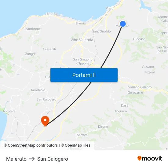 Maierato to San Calogero map