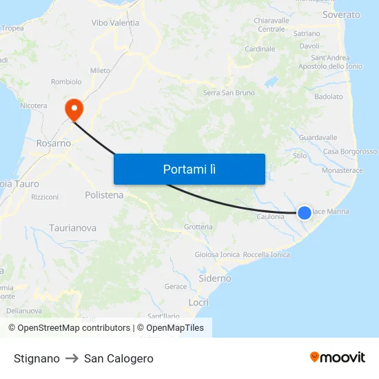Stignano to San Calogero map