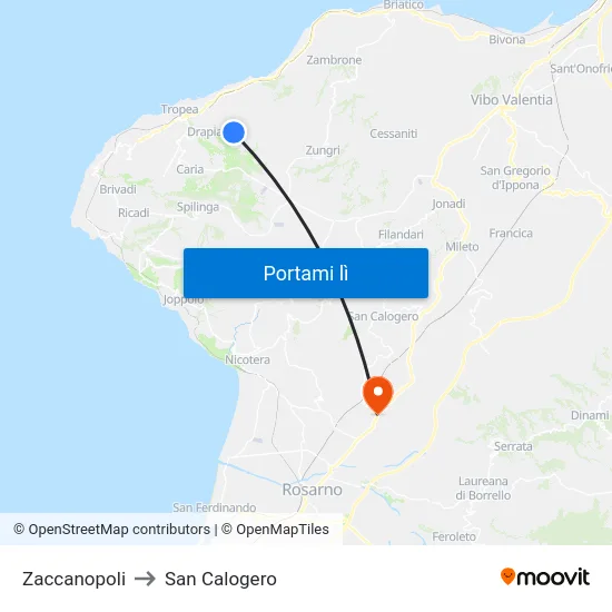 Zaccanopoli to San Calogero map