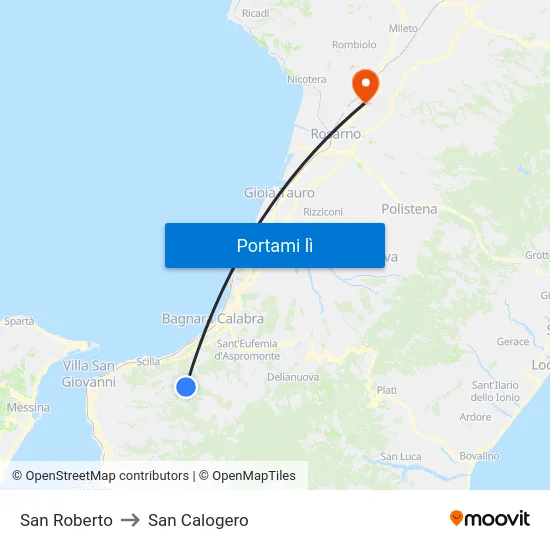 San Roberto to San Calogero map