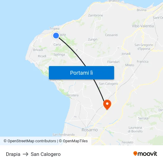 Drapia to San Calogero map