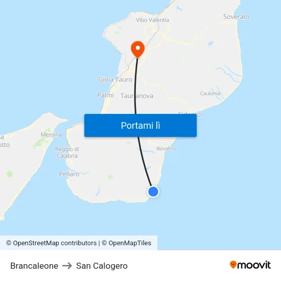 Brancaleone to San Calogero map