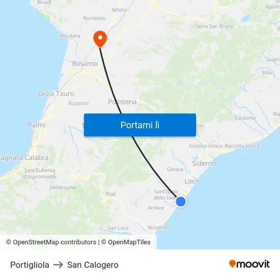 Portigliola to San Calogero map