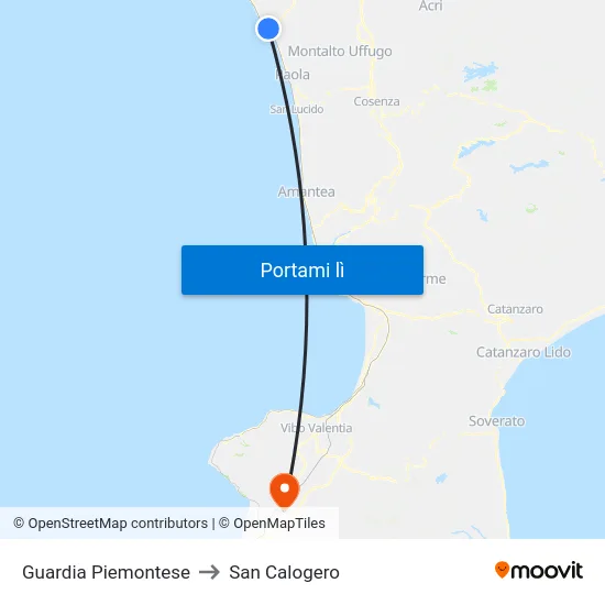 Guardia Piemontese to San Calogero map