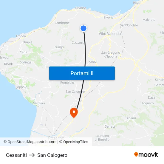 Cessaniti to San Calogero map