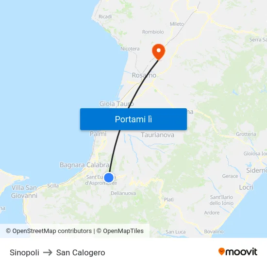 Sinopoli to San Calogero map