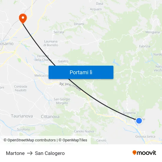 Martone to San Calogero map