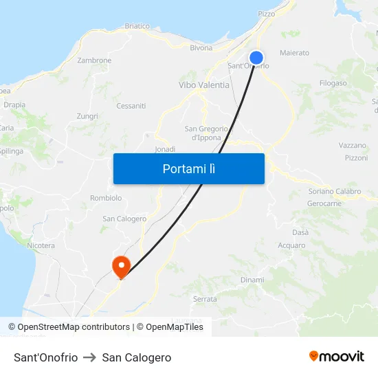 Sant'Onofrio to San Calogero map