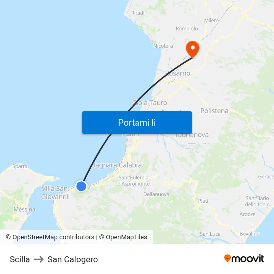Scilla to San Calogero map