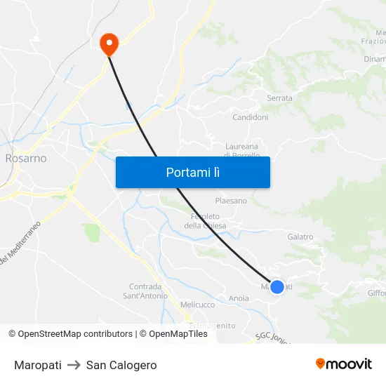 Maropati to San Calogero map