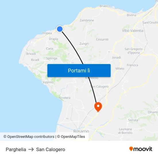 Parghelia to San Calogero map