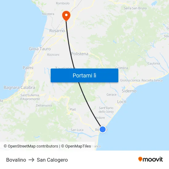 Bovalino to San Calogero map