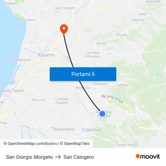 San Giorgio Morgeto to San Calogero map