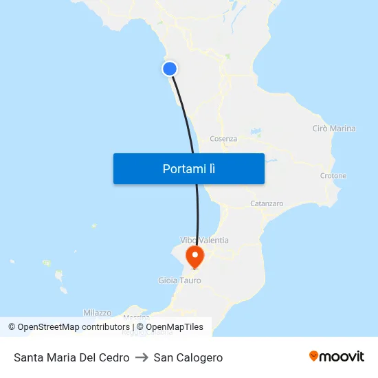 Santa Maria Del Cedro to San Calogero map