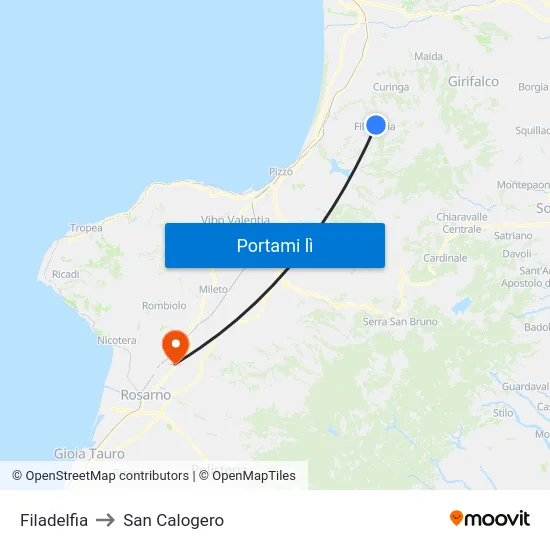 Filadelfia to San Calogero map