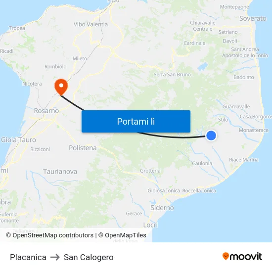 Placanica to San Calogero map
