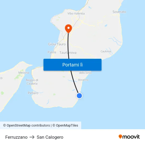 Ferruzzano to San Calogero map
