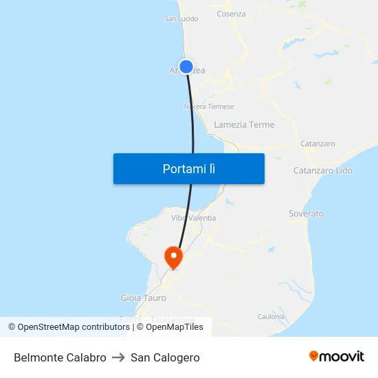 Belmonte Calabro to San Calogero map