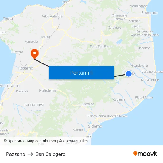 Pazzano to San Calogero map