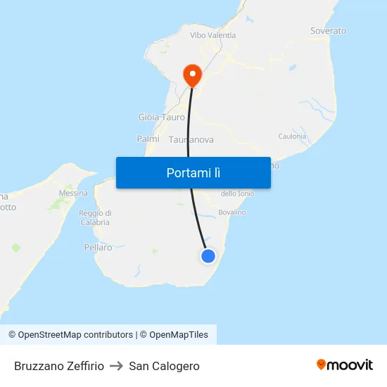 Bruzzano Zeffirio to San Calogero map