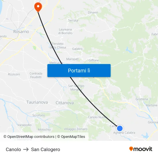 Canolo to San Calogero map