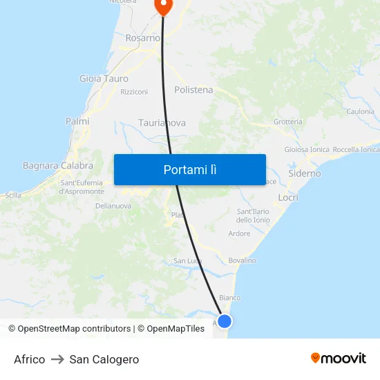 Africo to San Calogero map