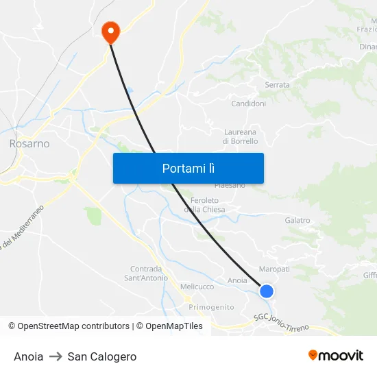 Anoia to San Calogero map