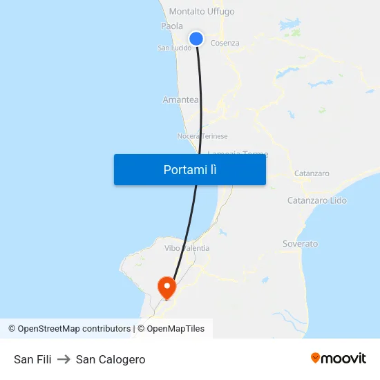 San Fili to San Calogero map